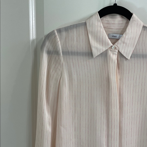 Vince Light Pink Striped Silk Blouse - Picture 3 of 5